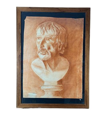 ANONIMO - Busto maschile. Disegno tecnica mista su carta, periodo accademico XIX/XX secolo, scuola 