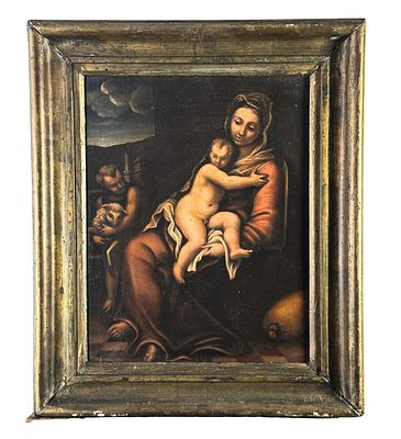 ANONIMO - Scena Biblica. Dipinto olio su tela applicata su pannello, periodo XIX/XX secolo, scuola 