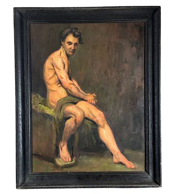 ANONIMO - Personaggio maschile a torso nudo. Dipinto olio su pannello, periodo XX secolo, scuola 