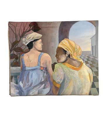 ANONIMO - Due figure femminili. Dipinto olio su tela, periodo XX secolo, scuola Italiana 