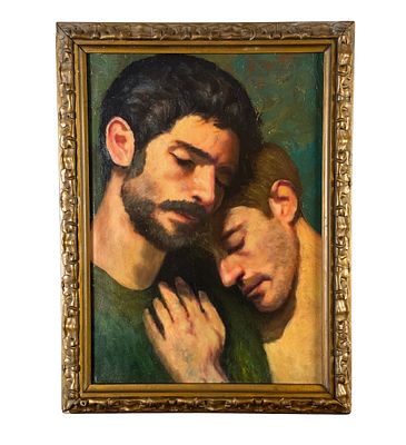 ANONIMO - Due personaggi maschili. Dipinto olio su tavola, periodo XX secolo, scuola Italiana 