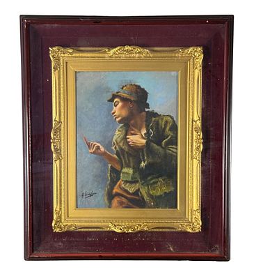 Antonio Giordano - "Dedicato a Viviani" - Antonio Giordano. Dipinto olio su tavola, periodo XX 