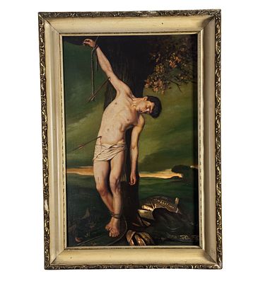 ANONIMO - San Sebastiano. Dipinto olio su pannello, periodo accademico XX secolo, scuola Italiana 