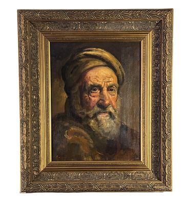 UNIDENTIFIED SIGNATURE - Ritratto di uomo con barba. Dipinto olio su tela, periodo XX secolo 