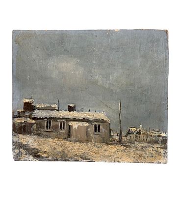 UNIDENTIFIED SIGNATURE - Paesaggio innevato. Dipinto olio su tavola, periodo primi anni del XX 