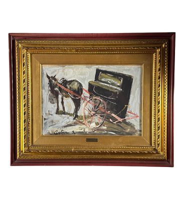 ANTONIO ASTURI - Carrozzella con pianino - ANTONIO ASTURI. Dipinto olio su pannello, periodo XX 
