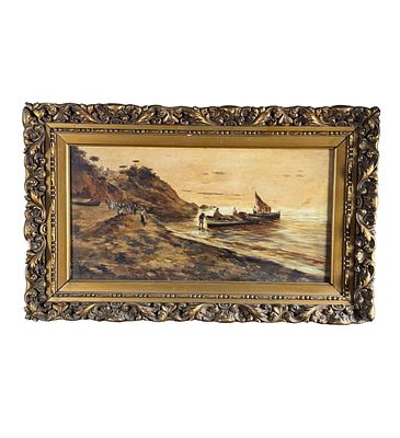 SCUOLA NAPOLETANA - Scorcio di marina napoletana. Dipinto olio su tela, periodo XIX/XX secolo 