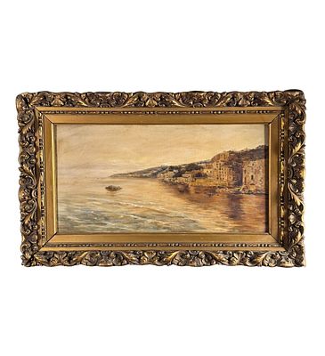 SCUOLA NAPOLETANA - Scorcio di marina napoletana. Dipinto olio su tela, periodo XIX/XX secolo 