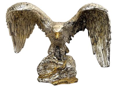 LARGE SILVER-CLAD BALD EAGLE SCULPTURE 28". LARGE SILVER-CLAD BALD EAGLE SCULPTURE ATTRIBUTED TO 