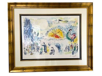 MARC CHAGALL SIGNED CIRCUS LITHOGRAPH 48". MARC CHAGALL SIGNED AND NUMBERED LITHOGRAPH, "THE 