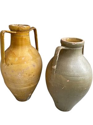 MONUMENTAL PAIR OF ANTIQUE CERAMIC URNS 47". *For ALTERNATIVE SHIPPING QUOTES, please visit 