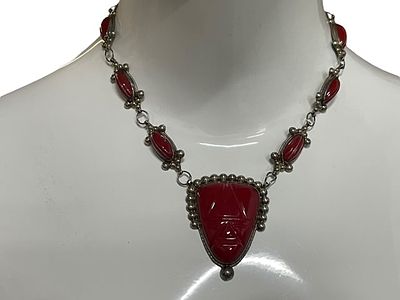 VTG TAXCO MEXICO CARNELIAN AZTEC FACE NECKLACE 33G. *For ALTERNATIVE SHIPPING QUOTES or local 