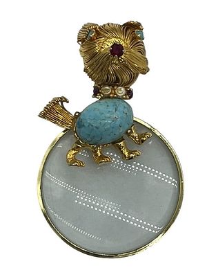 FURRY DOG BLUE STONE GOLD TONE MAGNIFIER PENDANT. *For ALTERNATIVE SHIPPING QUOTES or local 