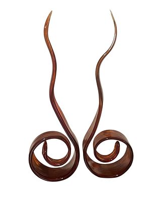 PAIR RUBY AMBER MURANO STYLE CURLED SCULPTURES 23". *For ALTERNATIVE SHIPPING QUOTES or local 