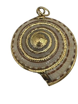 GOLD TRIM CATS EYE SPIRAL SHELL ARTISAN PENDANT 1". *For ALTERNATIVE SHIPPING QUOTES or local 