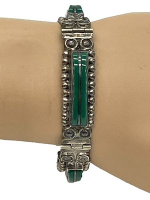 VTG TAXCO MEXICO GREEN JADE BAR LINK BRACELET 22G. *For ALTERNATIVE SHIPPING QUOTES or local 