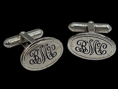 VINTAGE STERLING SILVER PATENT MONOGRAM CUFF LINKS. *For ALTERNATIVE SHIPPING QUOTES or local 