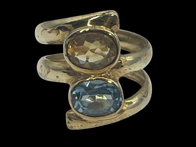 STERLING SILVER GOLDTONE AQUAMARINE CITRINE RING 7. *For ALTERNATIVE SHIPPING QUOTES or local 