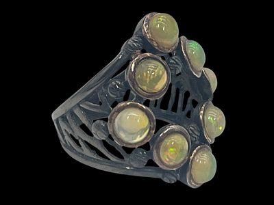 ARTISAN GUNMETAL STERLING SILVER OPEN OPALS RING 8. *For ALTERNATIVE SHIPPING QUOTES or local 