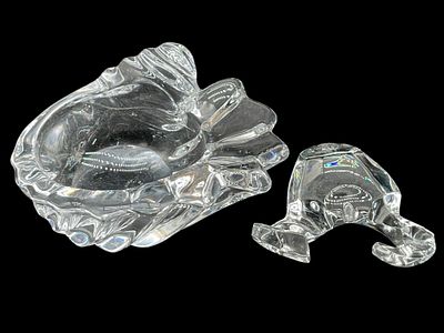 WATERFORD CRYSTAL SCALLOP 5" BOWL & CRAB FIGURINE. For ALTERNATE shipping quote or LOCAL PICK-UP 