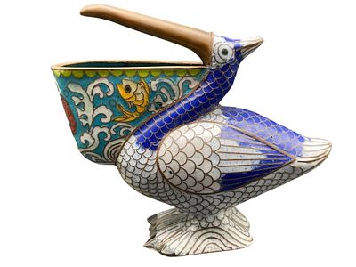 STUDIO B WPB CLOISONNE METAL PELICAN VASE 4". For ALTERNATE shipping quote or LOCAL PICK-UP 