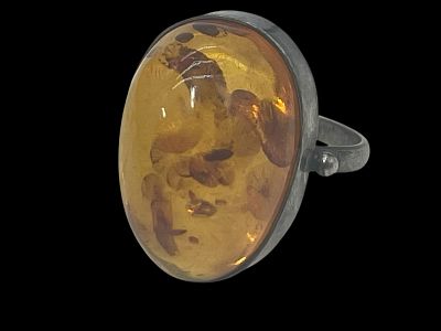 GENUINE AMBER LARGE CABACHON STERLING RING SZ 7. *For ALTERNATIVE SHIPPING QUOTES or local 