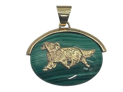 14K GOLD MALACHITE RUNNING SPANIEL DOG PENDANT 26G. *For ALTERNATIVE SHIPPING QUOTES or local 