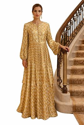 TORY BURCH METALLIC GOLD CHIFFON JACQUARD GOWN 12. *For ALTERNATIVE SHIPPING QUOTES or local 