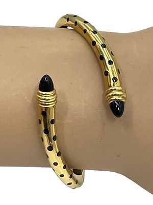 SUSY MOR 18K GOLD BLK ONYX ENAMEL DOT BRACELET 23G. Designed and signed by SUSY MOR 18K polished 