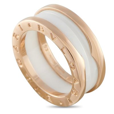 BVLGARI B.ZERO1 18K ROSE GOLD WHITE CERAMIC RING 6. Add style and sophistication to any ensemble 