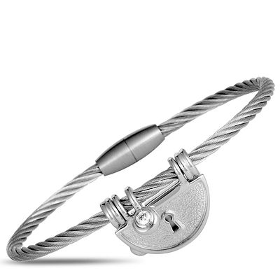 CHARRIOL MY HEART STERLING CZ BANGLE BRACELET. Boasting intriguing cable design and decorated 
