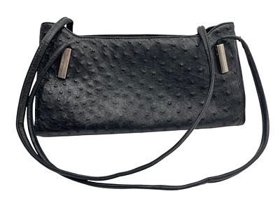 VINTAGE OSTRICH SKIN PURSE BLACK POCHETTE BAG 11". Vintage genuine ostrich leather shoulder bag 