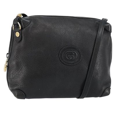GUCCI DOUBLE GG BLACK LEATHER SMALL XBODY BAG 6". ORIGINAL tag with authenitcation number on the 