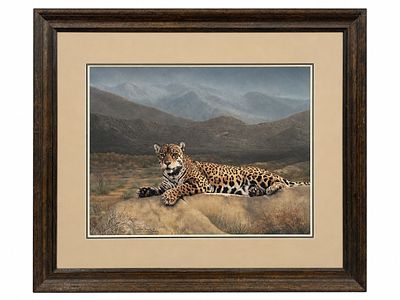 CHARLES FRACE FRAMED JAGUAR WILDLIFE PRINT 42". Charles Frac&eacute; framed wildlife print featuring a 