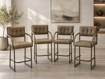SET OF 4 MODERN TUFTED LEATHER BAR STOOLS 45". Stylish set of four modern bar stools featuring 