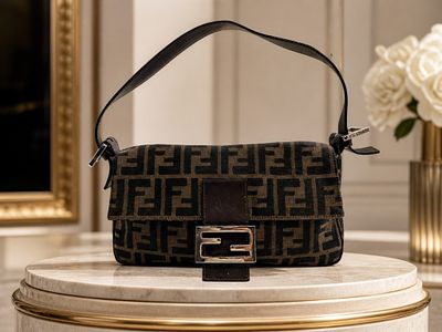 VINTAGE FENDI ZUCCA MONOGRAM POCHETTE BAG 9". Vintage Fendi Zucca monogram pochette shoulder bag 