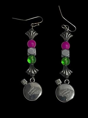 CHANEL CHANCE BOTTLE CHARMS PINK GRN BEAD EARRINGS. CHANEL CHANCE BOTTLE CHARMS PINK AND GREEN 