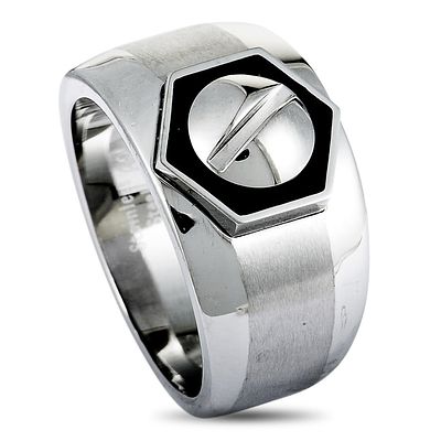 CHARRIOL ROTONDE STEEL BLACK EPOXY BAND RING SZ 9. A stunningly robust design is marvelously 