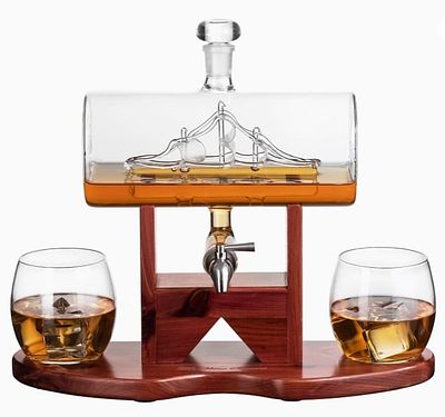 NEW IN BOX! WHISKEY DECANTER SIDE SHIP SET. WHISKEY DECANTER SIDE SHIP SET -SAIL THE SEAS AND 