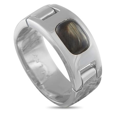 HERMES 18K WHITE GOLD QUARTZ RING SIZE 7.5. A captivating Quartz center stone makes a statement 