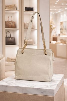 CHANEL TRIPLE CC TAN CAVIAR LEATHER PURSE TOTE BAG -Good pre owned condition, does have some 