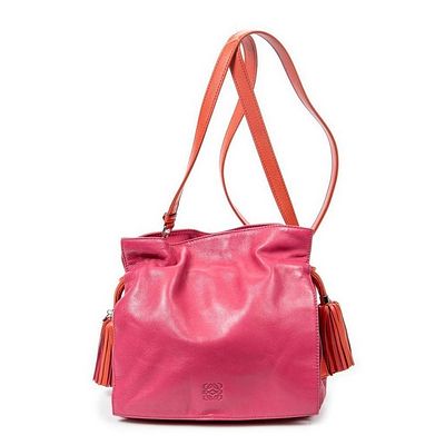 LOEWE PINK AND ORANGE LEATHER SHOULDER BAG. This Loewe shoulder bag features vibrant pink 