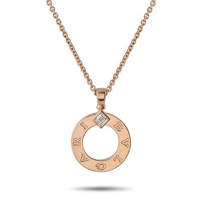 BVLGARI 18K ROSE GOLD DIAMOND PENDANT NECKLACE BV1. On this Bvlgari Bvlgari necklace, the 
