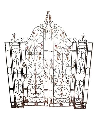 ORNATE WROUGHT IRON GARDEN GATE 81". Decorative wrought iron garden gate with intricate 