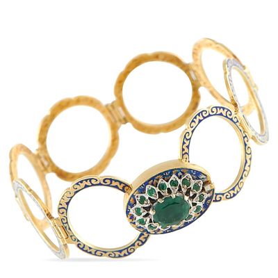 LB EXCLUSIVE 14K YELLOW GOLD EMERALD AND ENAMEL BR. This captivating bracelet is filled with 