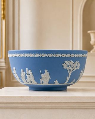 WEDGWOOD JASPERWARE BLUE "CERES" BOWL 8". Wedgwood jasperware bowl featuring a blue ground with 