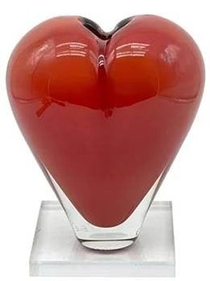 JAROSLAV SVOBODA RED ART GLASS HEART VASE 16". JAROSLAV SVOBODA (B. 1938) CZECH STUDIO ART GLASS 