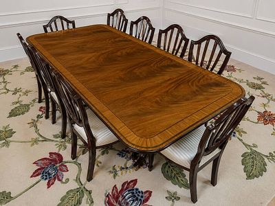 BAKER DOUBLE-PEDESTAL EXTENSION TABLE 134" L. Baker Furniture double-pedestal dining table with 