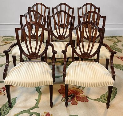 SET OF EIGHT BAKER FURNITURE DINING CHAIRS 38" H. Set of eight Baker Furniture dining chairs 