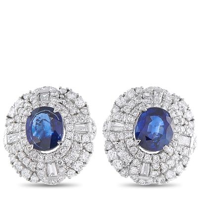PLATINUM 1.39CT DIAMOND AND SAPPHIRE EARRINGS. Vibrant Sapphire gemstones with a total weight of 